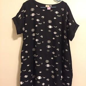 Jenny Lemons linen dress black/white short sleeve
